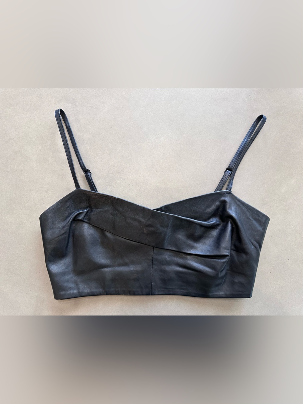 All Saints Black Leather Crop Top